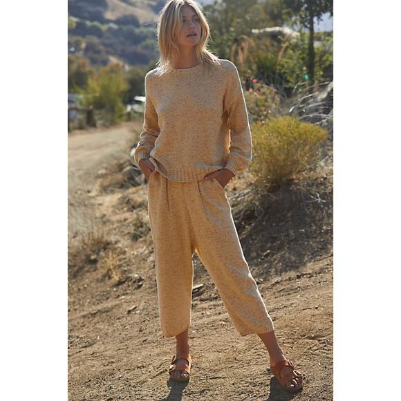 Free People Beach yellow tan Gio Sweater Knit Pants - Picture 1 of 4